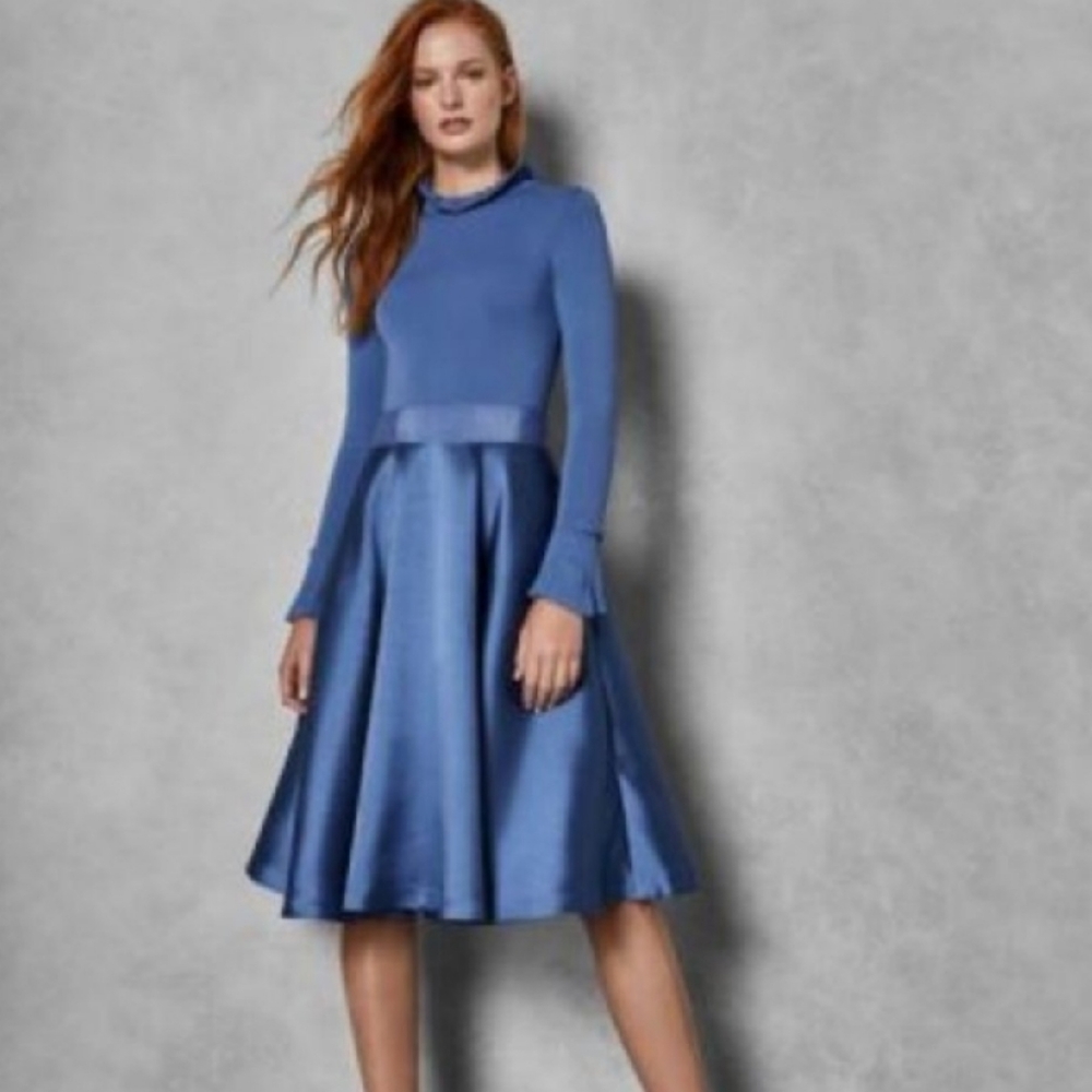 Ted Baker Zadi Frill Cuff Dress Full Skirt Blue 2